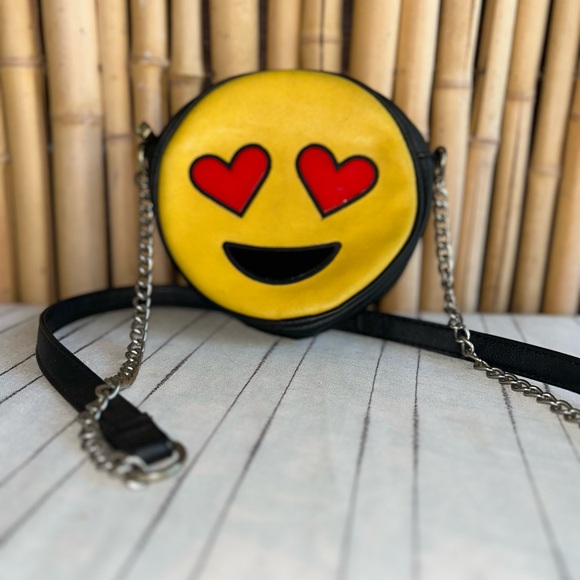 Olivia Miller Handbags - Olivia Miller Yellow and black smiley face crossbody bag